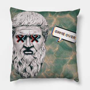 Vaporwave Aesthetic Glitch Retro Ancient Greek Mythology Game Over Pillow