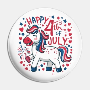 Happy 4th of July USA American Flag with Funny Unicorn Pin