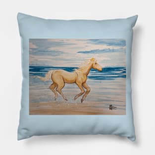 The horse running on the beach Pillow