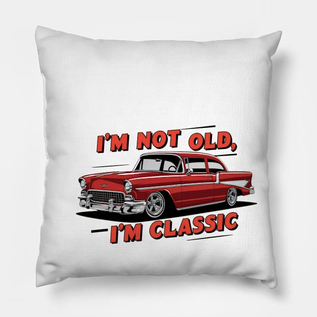 "Vintage Verve: Nostalgic Classic Car Illustration" - I,m Not Old Pillow by stickercuffs