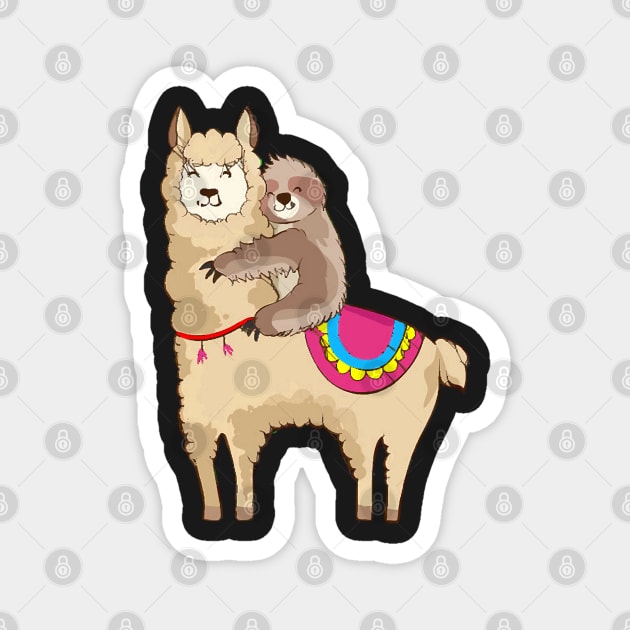 Sloth Riding Llama Hugging Animal Friends Magnet by AttieParetti87