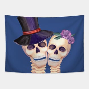 Halloween skull of husband and woman, halloween vintage Tapestry