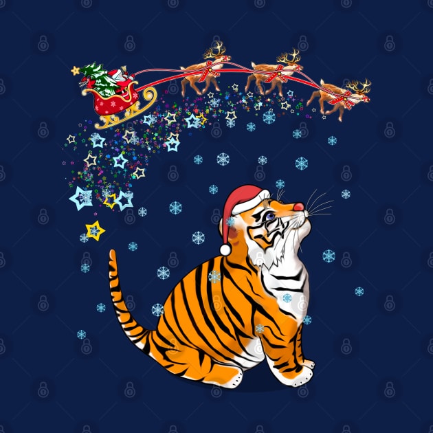 Christmas little tiger and Santa/ Year of the Tiger /New Year 2022/ Tiger 2022 by SafSafStore