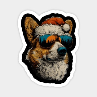Festive Corgi With Sunglasses Santa Hat Snow Christmas Dog Magnet