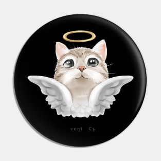 Heavenly cute slogan with cute angel cat with gold halo illustration Pin