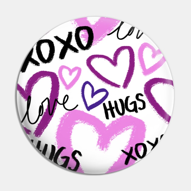 Valentines Day Graffiti Lettering Love, Hugs, XOXO, and Light and Dark Pink, and Purple Doodle Hearts , made by EndlessEmporium Pin by EndlessEmporium