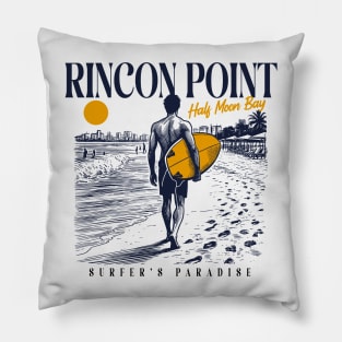 Vintage Surfing Rincon Point Half Moon Bay, California // Retro Surfer Sketch // Surfer's Paradise Pillow