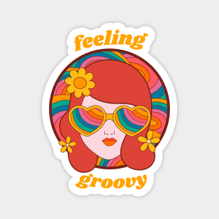 Feeling Groovy - Retro Rainbow Girl in Heart Sunglasses Magnet