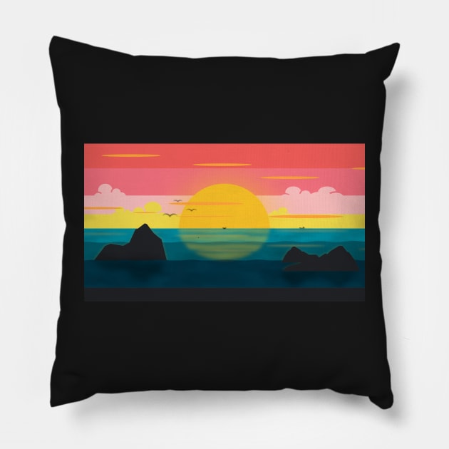 Sunset over the sea Pillow by MangoStudio