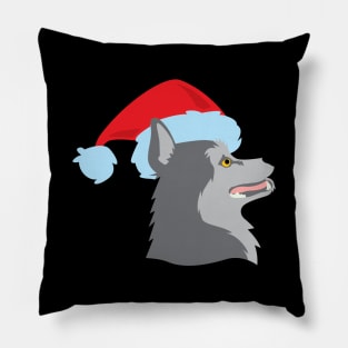 Husky wearing santa hat side Pillow