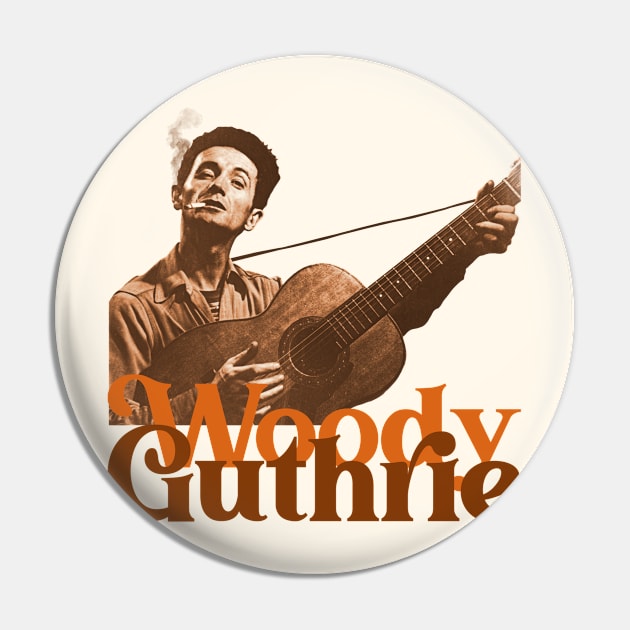 Woody Guthrie Sepia Fade Pin by darklordpug