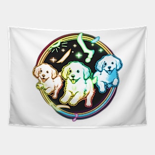 Rainbow Line Art Puppies Neon Tapestry