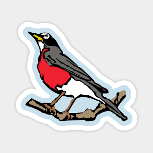 American Robin on Branch – Aqua Minimal Bird Art Magnet