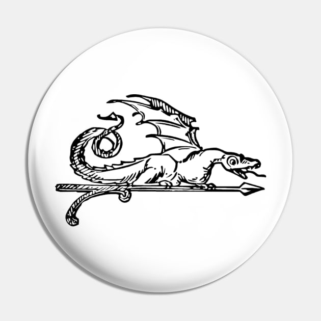 Green Dragon Tavern Sign, Black, Transparent Background, White Body Pin by Phantom Goods and Designs