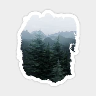 Watercolor Dense Forest And Mountains Magnet