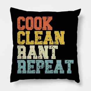 Vintage Cook Clean Rant Repeat Pillow