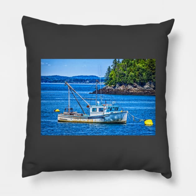 Lobster Boat at Anchor Pillow by Gestalt Imagery