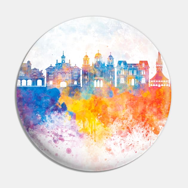 Constanta skyline in watercolor background Pin by PaulrommerArt