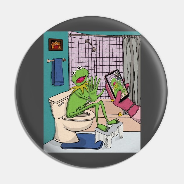 Kermit In The Bathroom Pin by EBDrawls