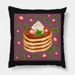 Strawberries Cream & Mint Pancake Print Pillow