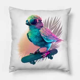 Bird on a Skateboard Pillow