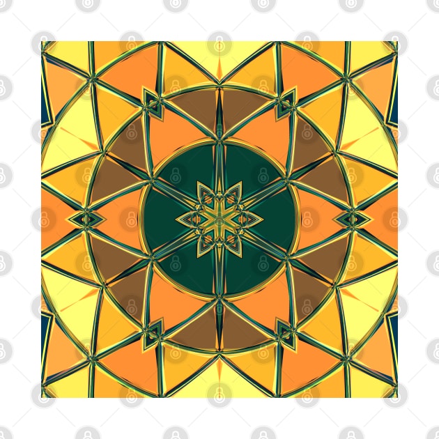 Cartoon Mandala Yellow Orange and Green by WormholeOrbital