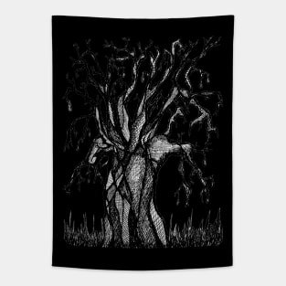 Black Baobab Artistic Line Drawing Tapestry