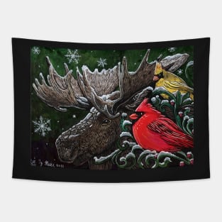 Christmas Moose and Cardinals Tapestry