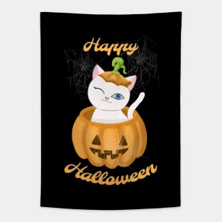 HALLOWEEN PUMPKIN CAT Tapestry