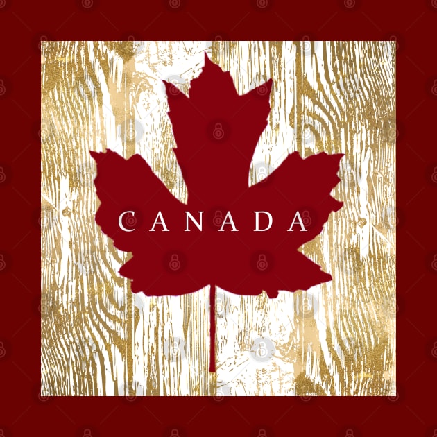 Canada Red Maple Leaf on Gold Wood by Star58