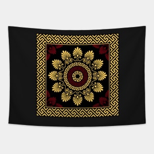 Golden round Greek ornament Meander Tapestry