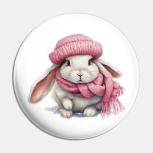 Adorable cute rabbit wearing a pink hat and scarf Pin