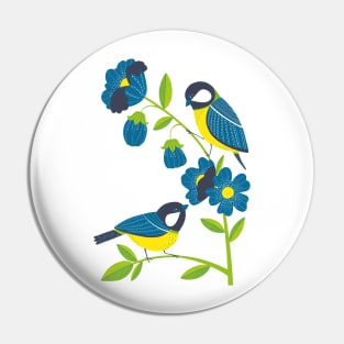 great tit on blue bells flowers Pin