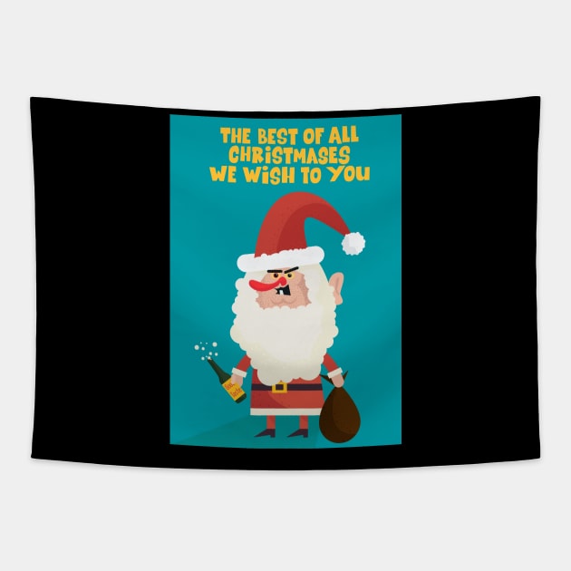 Drunk Santa Claus - funny Xmas illustrations Tapestry by Boogosh