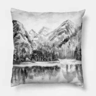 Mountain Lake Black & White Pillow