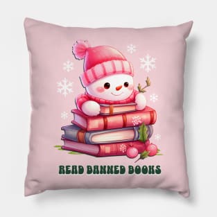 Read Banned Books LGBTQ Pride Christmas Pink Chibi Snowman Pillow