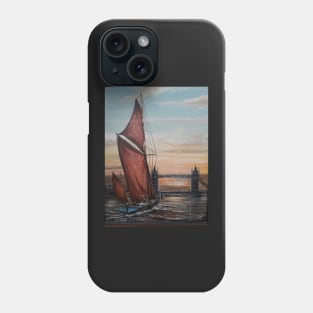 SAILING BARGE DANNEBROG AND TOWER BRIDGE AT SUNSET Phone Case