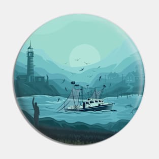 Fisherman and Fishing Boat Pin