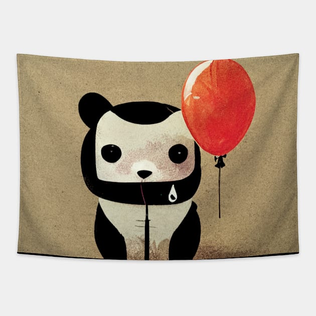 Cute little panda bear with a red balloon. Tapestry by Liana Campbell