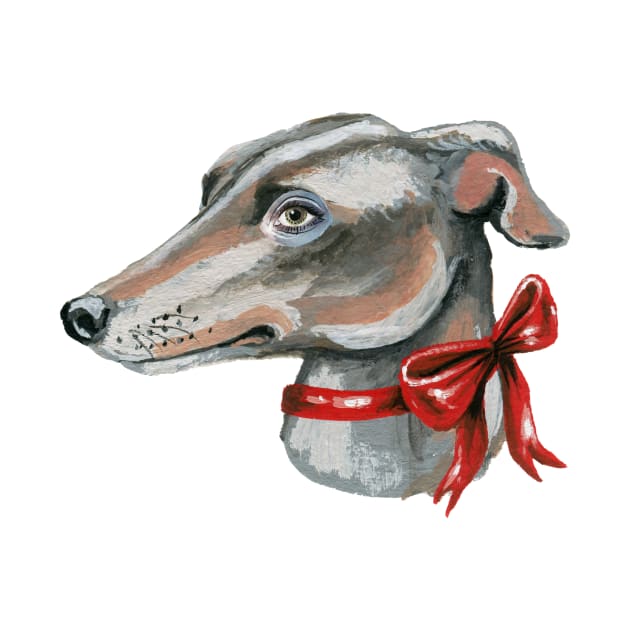 Greyhound Dog with Red Bow by KayleighRadcliffe