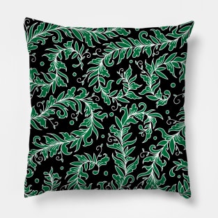 Lacy Leaves Black and Green Palette Pillow