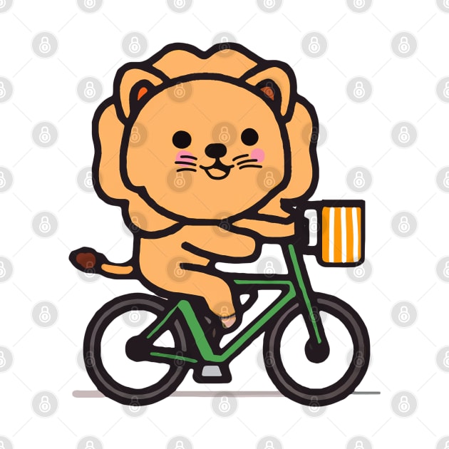 Kawaii Cute Lion on a Bike by kawaii creatures