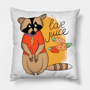 Funny cartoon raccoon and carrot Pillow