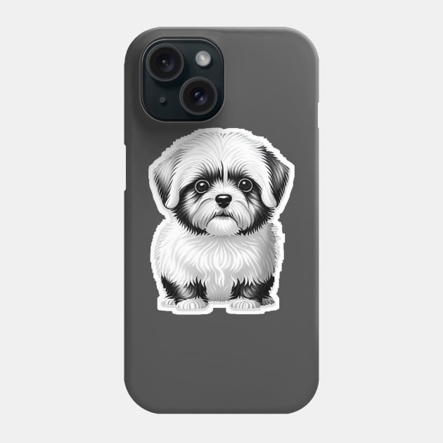Black & White Cartoon Illustration of a Havanese Puppy Phone Case by SymbioticDesign
