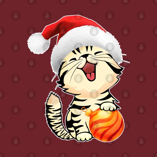 Cute Xmas Kitten Funny Christmas Cat in Santa Hat by Green Splash