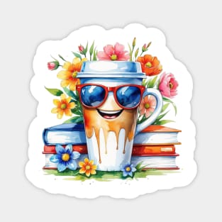 Coffee Books Flower Cup Funny Vibes Magnet