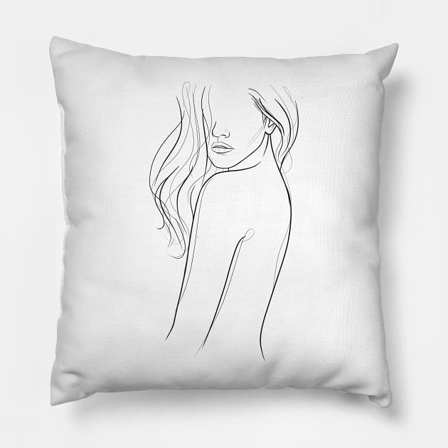 Beautiful Woman Line Artwork Pillow by BastetLand