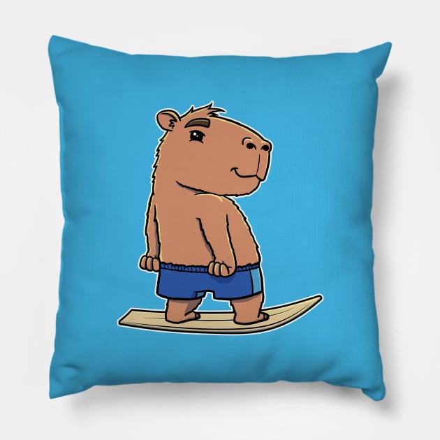 Capybara Surfer Boy Surfing Pillow by capydays