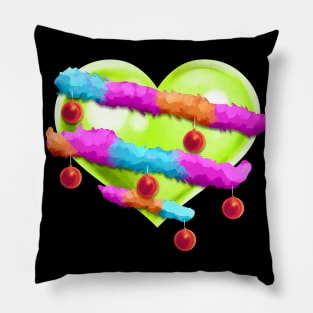 Green Heart With Garland And Christmas Tree Balls Pillow
