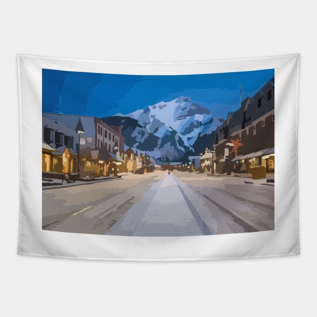 Banff Night Scene Painting Tapestry by gktb